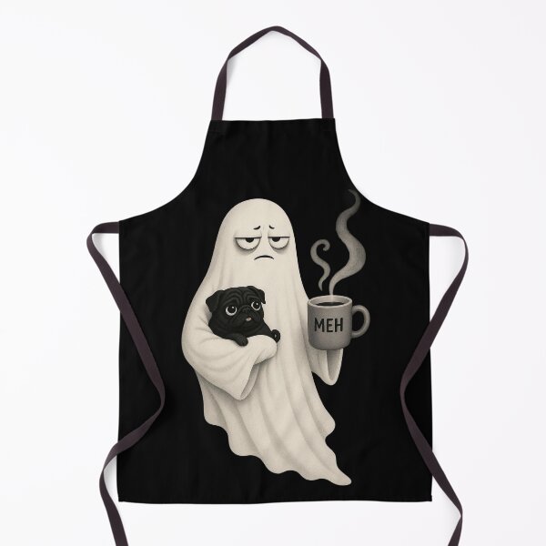 Item preview, Grumpy Ghost Holding Black Pug Dog Meh Coffee Cup Halloween designed and sold by CF_VintageDesign.