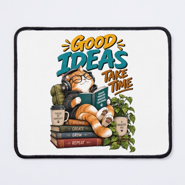 Item preview, Good Ideas Take Time Funny Cat Reading Books Motivational Design designed and sold by BDLuck2021.