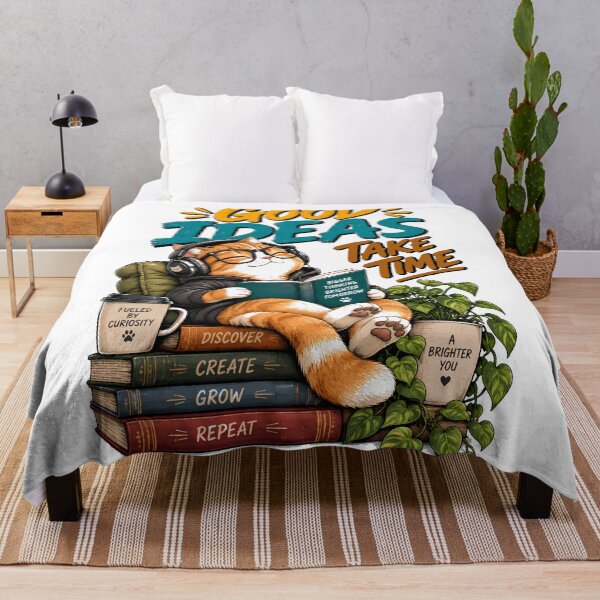 Item preview, Good Ideas Take Time Funny Cat Reading Books Motivational Design designed and sold by BDLuck2021.