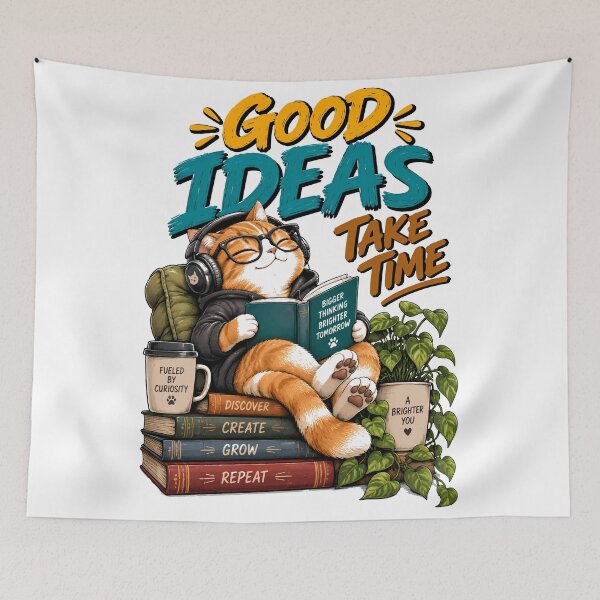 Item preview, Good Ideas Take Time Funny Cat Reading Books Motivational Design designed and sold by BDLuck2021.