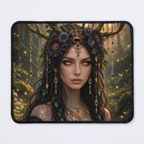 Item preview, Emerald Antler Queen | Enchanted Forest Goddess Fantasy Art designed and sold by Alcyone-Blue.