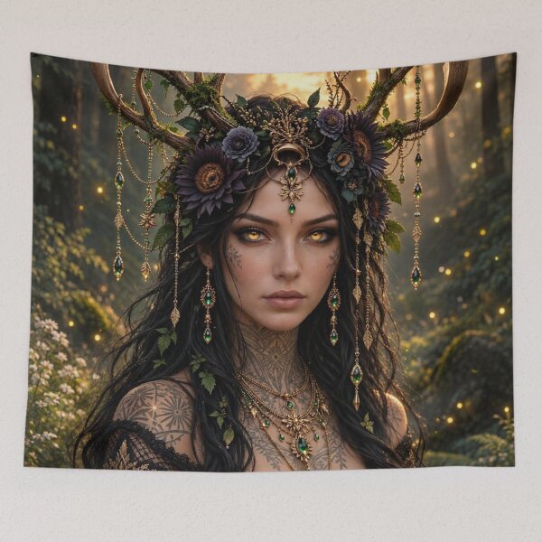 Item preview, Emerald Antler Queen | Enchanted Forest Goddess Fantasy Art designed and sold by Alcyone-Blue.