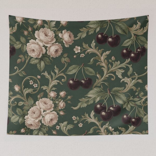 Item preview, Vintage Black Cherry Floral Pattern designed and sold by SassyArtistry.