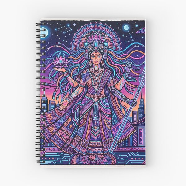 Item preview, Title: Cyber Dharma - Futuristic Cyberpunk Madhubani Goddess Art designed and sold by robertronda1.