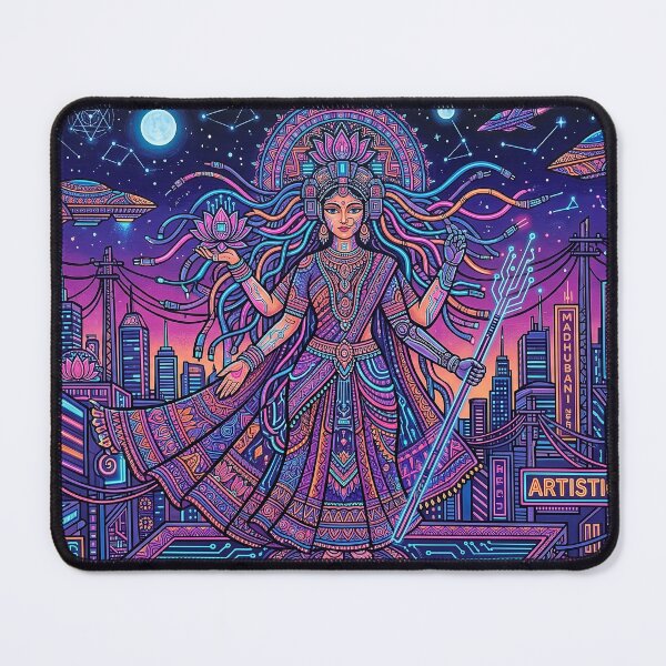 Item preview, Title: Cyber Dharma - Futuristic Cyberpunk Madhubani Goddess Art designed and sold by robertronda1.