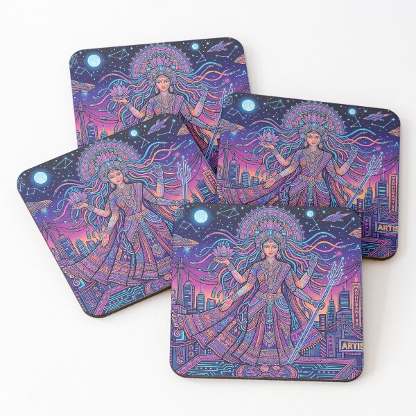 Item preview, Title: Cyber Dharma - Futuristic Cyberpunk Madhubani Goddess Art designed and sold by robertronda1.
