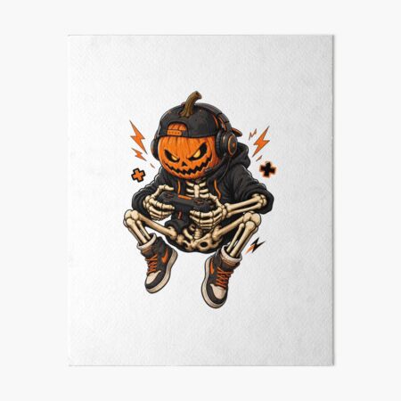 Item preview, Spooky Gamer Skeleton Pumpkin Head Headphones Controller designed and sold by Dmo3HarkoArt.