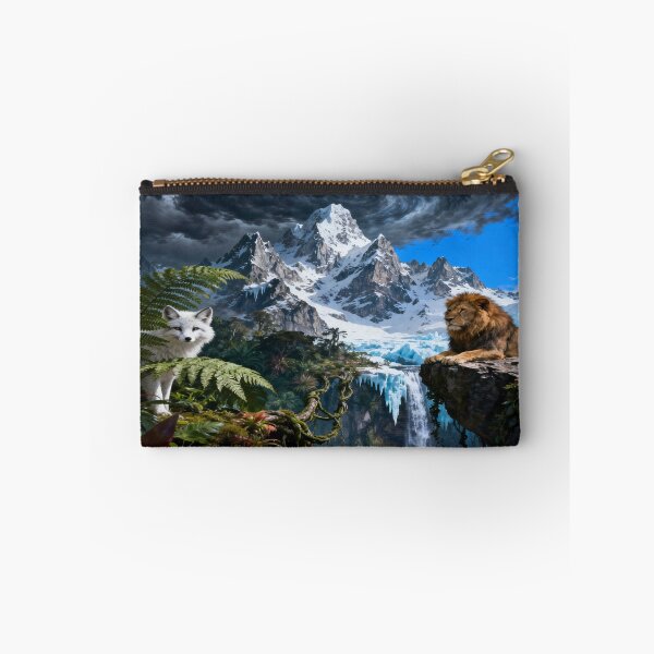 Item preview, Lion and Arctic Wolf in a United World of Forest, Waterfall and Mountain Harmony designed and sold by FotoworldEdel.
