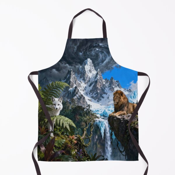 Item preview, Lion and Arctic Wolf in a United World of Forest, Waterfall and Mountain Harmony designed and sold by FotoworldEdel.