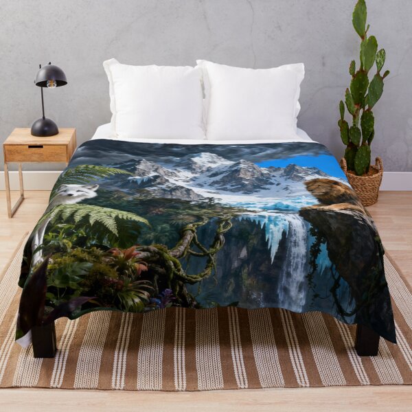 Item preview, Lion and Arctic Wolf in a United World of Forest, Waterfall and Mountain Harmony designed and sold by FotoworldEdel.
