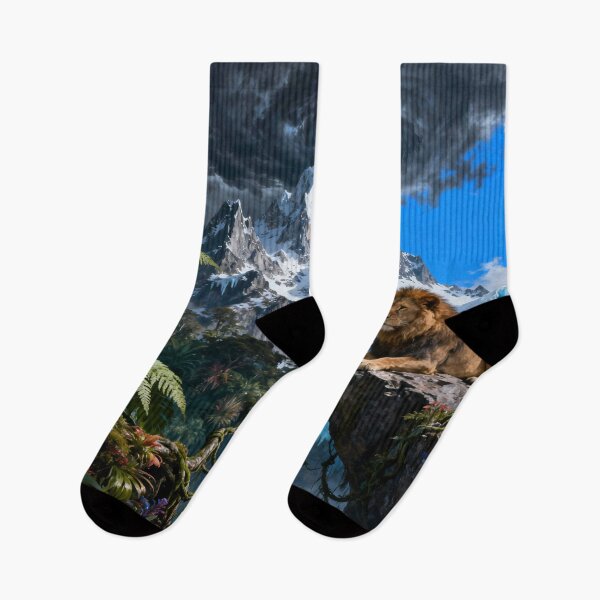 Item preview, Lion and Arctic Wolf in a United World of Forest, Waterfall and Mountain Harmony designed and sold by FotoworldEdel.