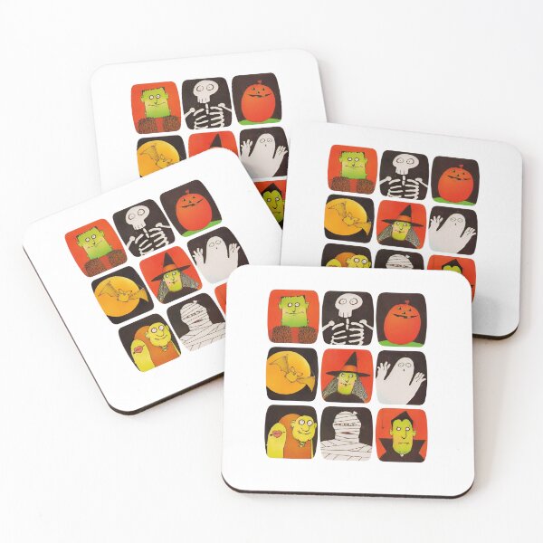 Aperçu de l'œuvre Retro Halloween Monsters Grid Frankenstein Dracula Witch Skeleton créée et vendue par NAPIPIPIarts.