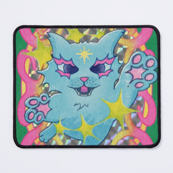Item preview, Pink Holographic Blue Cat Cyber Rave Design designed and sold by Ariumaker.