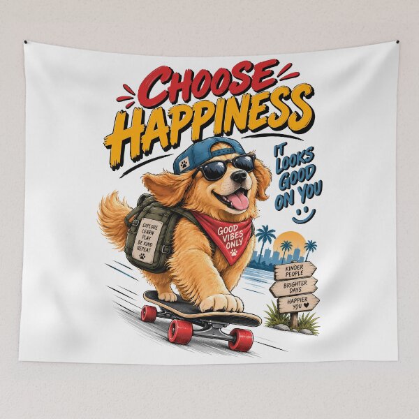Item preview, Choose Happiness Funny Adventure Dog Skateboarding Good Vibes Design designed and sold by BDLuck2021.
