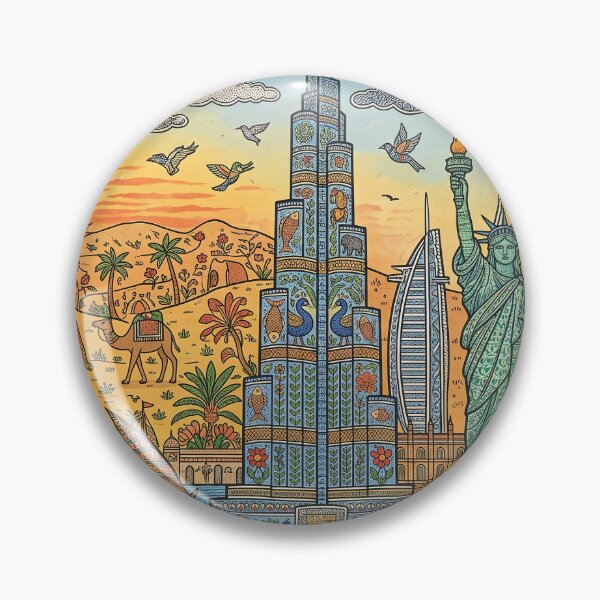 Item preview, Global Horizons - Burj Khalifa & World Landmarks Madhubani Fusion designed and sold by robertronda1.