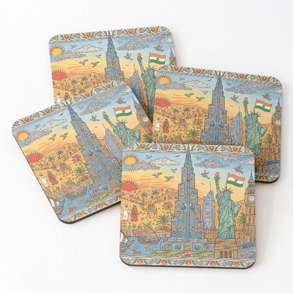 Item preview, Global Horizons - Burj Khalifa & World Landmarks Madhubani Fusion designed and sold by robertronda1.
