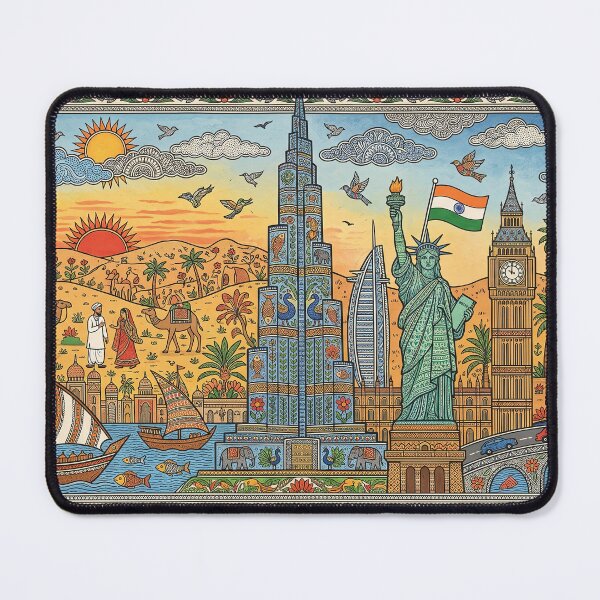 Item preview, Global Horizons - Burj Khalifa & World Landmarks Madhubani Fusion designed and sold by robertronda1.