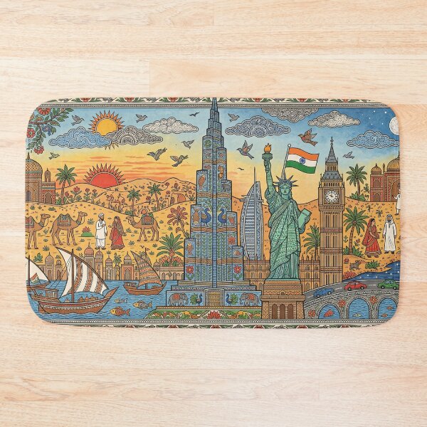 Item preview, Global Horizons - Burj Khalifa & World Landmarks Madhubani Fusion designed and sold by robertronda1.