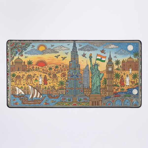 Item preview, Global Horizons - Burj Khalifa & World Landmarks Madhubani Fusion designed and sold by robertronda1.