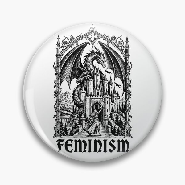 Item preview, Feminism Female Knight Dragon Castle Fantasy designed and sold by gordonbwyashop.