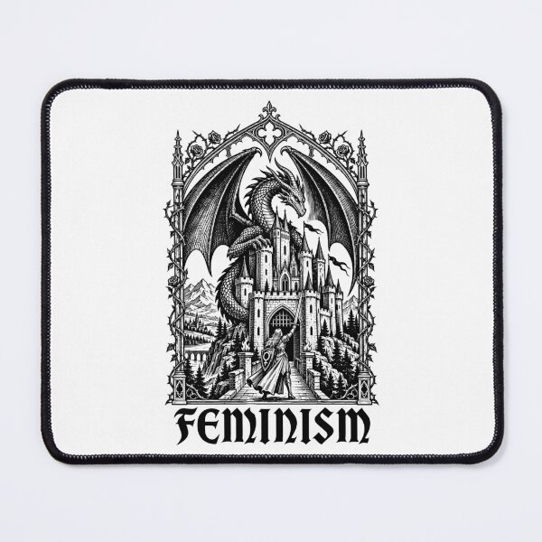 Item preview, Feminism Female Knight Dragon Castle Fantasy designed and sold by gordonbwyashop.
