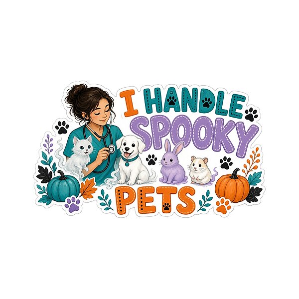 “I Handle Spooky Pets†design: halloween Gift for Vet Techs, cute kawaii art by Soft Merch