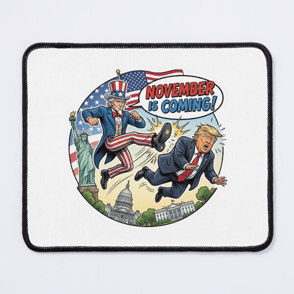 Item preview, November Is Coming Uncle Sam Kicking Out Trump Anti MAGA Political Cartoon Graphic designed and sold by raedattia.