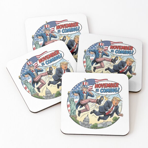 Item preview, November Is Coming Uncle Sam Kicking Out Trump Anti MAGA Political Cartoon Graphic designed and sold by raedattia.