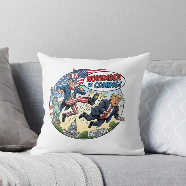 Item preview, November Is Coming Uncle Sam Kicking Out Trump Anti MAGA Political Cartoon Graphic designed and sold by raedattia.