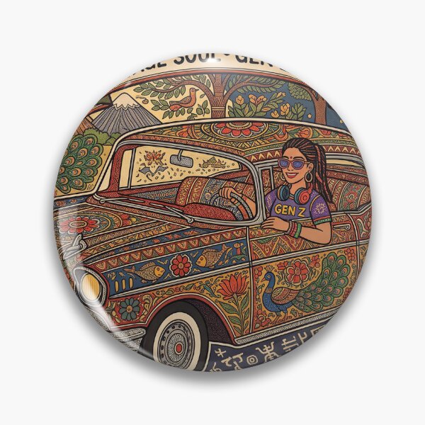 Item preview, Vintage Soul Gen Z Vibes - Retro Classic Car Madhubani Fusion Art designed and sold by robertronda1.