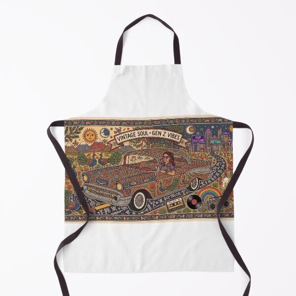 Item preview, Vintage Soul Gen Z Vibes - Retro Classic Car Madhubani Fusion Art designed and sold by robertronda1.