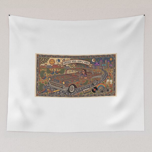 Item preview, Vintage Soul Gen Z Vibes - Retro Classic Car Madhubani Fusion Art designed and sold by robertronda1.