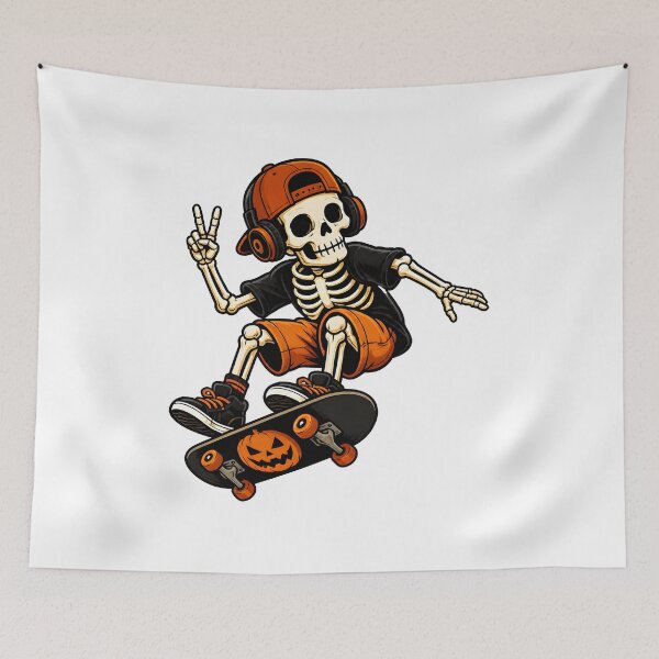 Item preview, Skeleton Skateboarding Wearing headphones Halloween Funny designed and sold by Dmo3HarkoArt.