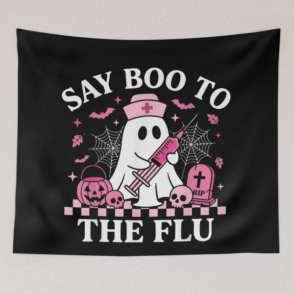 Item preview, Say Boo to The Flu Funny Nurse Ghost Halloween Vaccine designed and sold by YubitaLeLe.