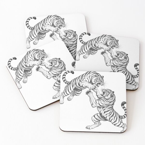 Item preview, Fighting Tigers Black and White Line Art designed and sold by Nicha Studio.