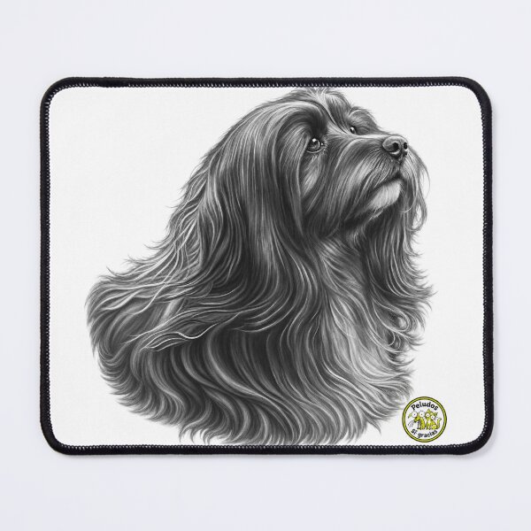 Item preview, Charcoal-style portrait of a long-haired mixed-breed dog designed and sold by Peludos, Sí gracias.