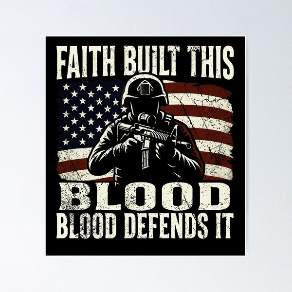 Item preview, Faith Built This Blood Defends It Vintage Military Soldier American Flag Design designed and sold by YasuoShop.