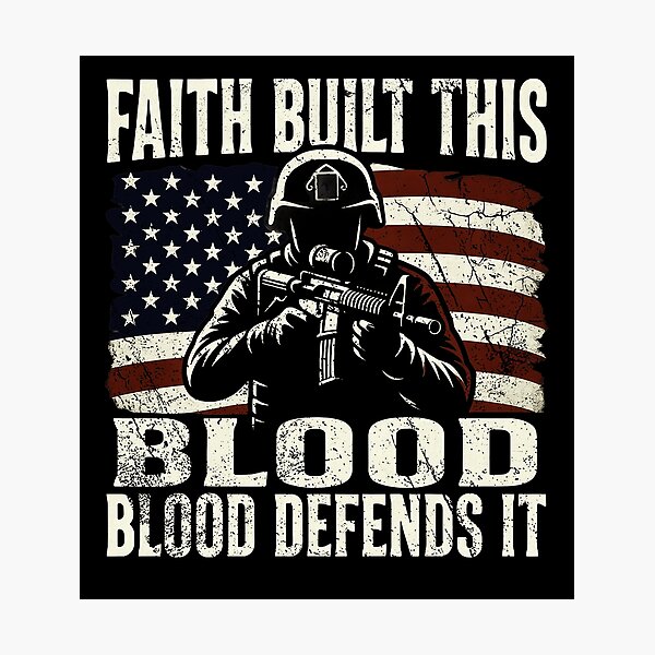 Item preview, Faith Built This Blood Defends It Vintage Military Soldier American Flag Design designed and sold by YasuoShop.