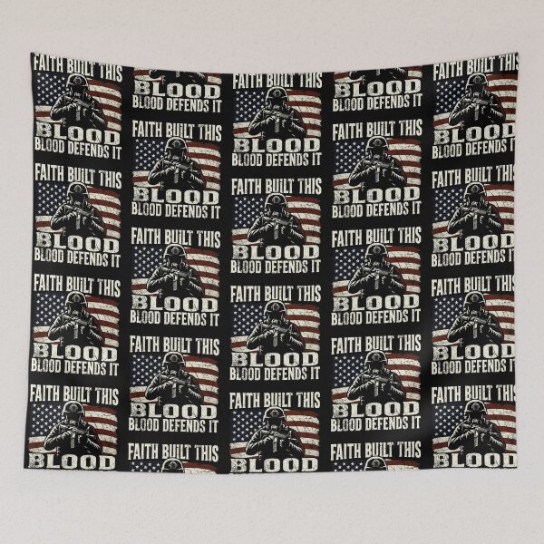 Item preview, Faith Built This Blood Defends It Vintage Military Soldier American Flag Design designed and sold by YasuoShop.