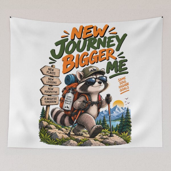 Item preview, New Journey Bigger Me Funny Raccoon Hiking Adventure Motivational Design designed and sold by BDLuck2021.