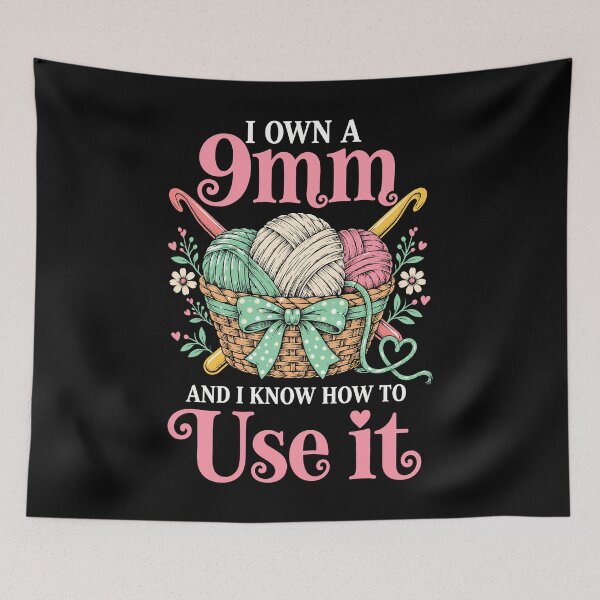 Item preview, I Own A 9mm And I Know How To Use It Funny Yarn Crochet designed and sold by roni-harbor.