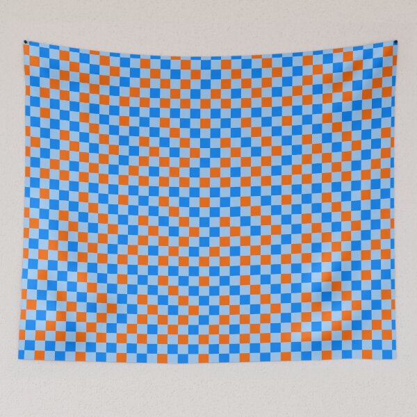 Item preview, Orange And Blue On Cyan Checkered  Design   designed and sold by PatternTitan.