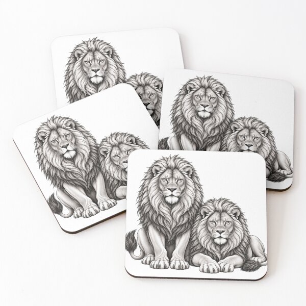 Item preview, Majestic Male Lion and Young Lion Line Art designed and sold by Nicha Studio.