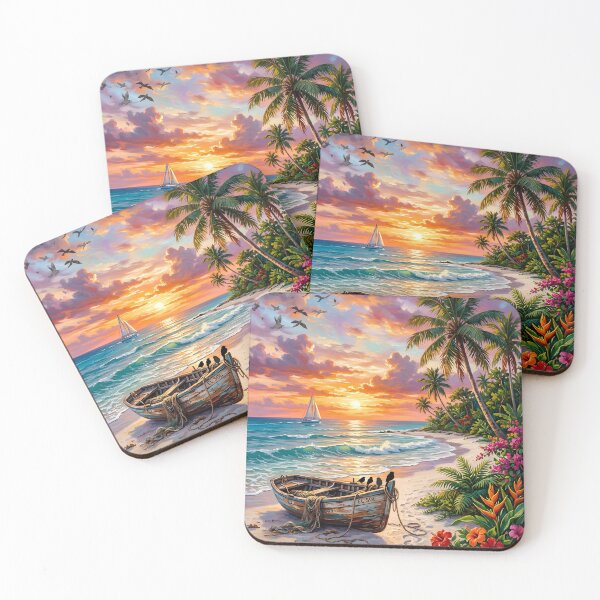 Item preview, Vibrant Tropical Sunset Oasis - Summer Beach Landscape designed and sold by Fateh-Kro ⭐⭐⭐⭐⭐.