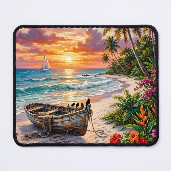 Item preview, Vibrant Tropical Sunset Oasis - Summer Beach Landscape designed and sold by Fateh-Kro ⭐⭐⭐⭐⭐.