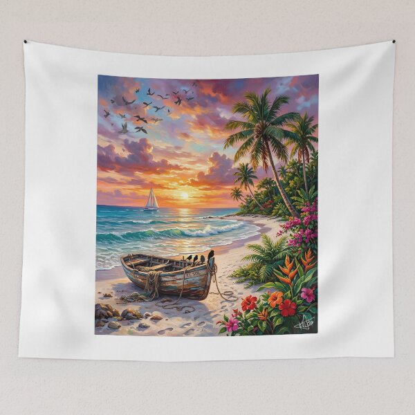 Item preview, Vibrant Tropical Sunset Oasis - Summer Beach Landscape designed and sold by Fateh-Kro ⭐⭐⭐⭐⭐.