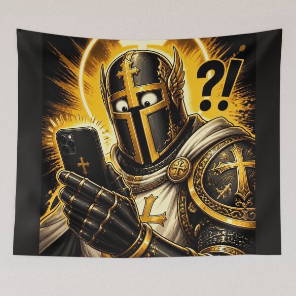 Item preview, Medieval Templar Knight Surprised Smartphone Illustration Print designed and sold by GrinGalore.