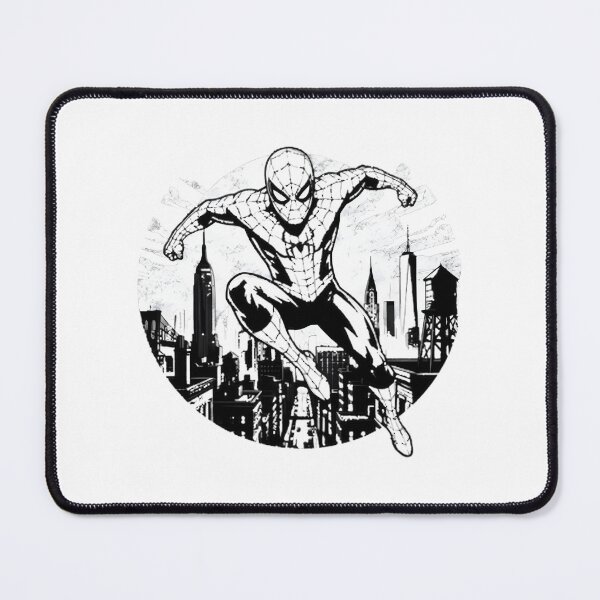 Item preview, Black Suit Spider Swinging Through the City Skyline Artwork designed and sold by Stitchi Way.