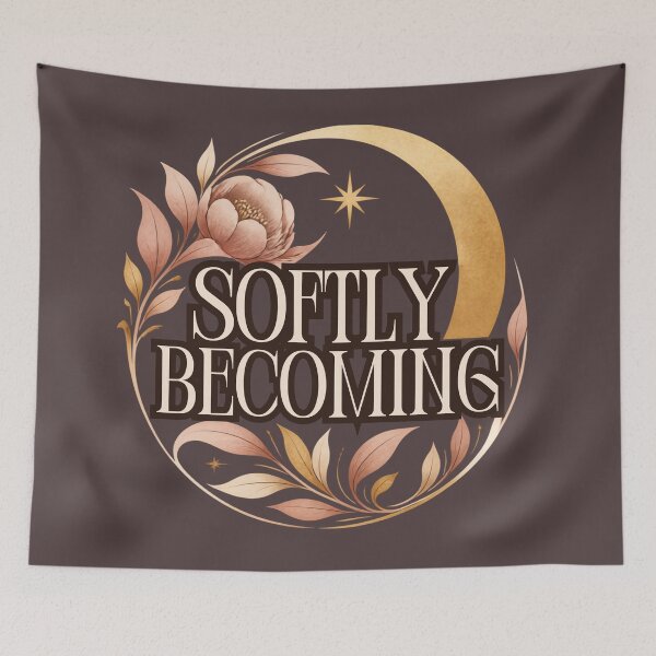 Item preview, Softly Becoming – Feminine Growth & Self Love Quote designed and sold by CosmicQuietStudio.
