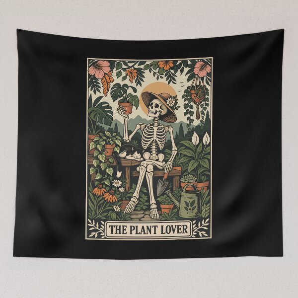 Item preview, The Plant Lover Skeleton Gardener Botanical Tarot Card designed and sold by roni-harbor.